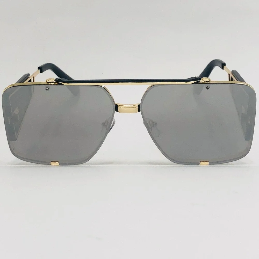 Square Sunglasses Gold‎ Frame Silver Mirror Lens Fashion Women Beach Street Wear